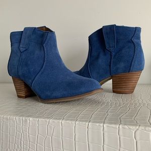 Blue Suede Cowboy Ankle Boots
